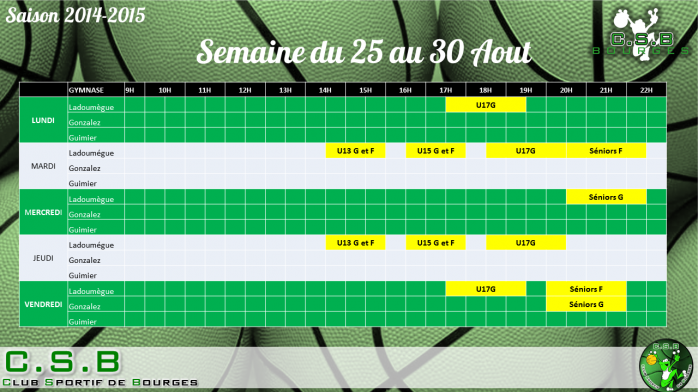 Planning de Reprise - 25 au 31 août 2014